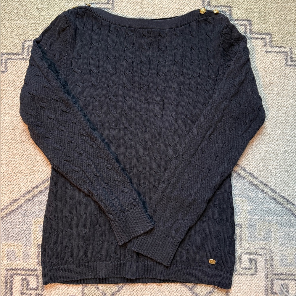 Lauren Ralph Lauren Black cable Knit Sweater gold buttons- xl